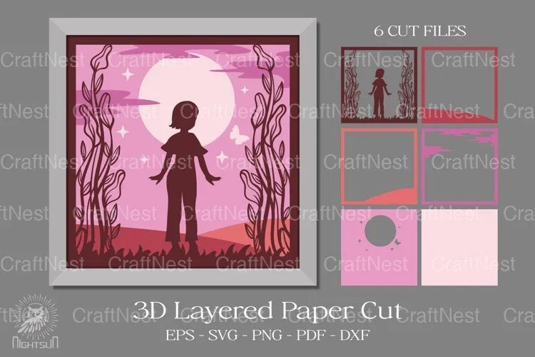 Beautiful Girl 3D Layered Paper Cut Clipart Bundle - CraftNest - Digital Crafting and Art
