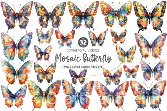 Beautiful Mosaic Butterfly Clipart Bundle - CraftNest - Digital Crafting and Art