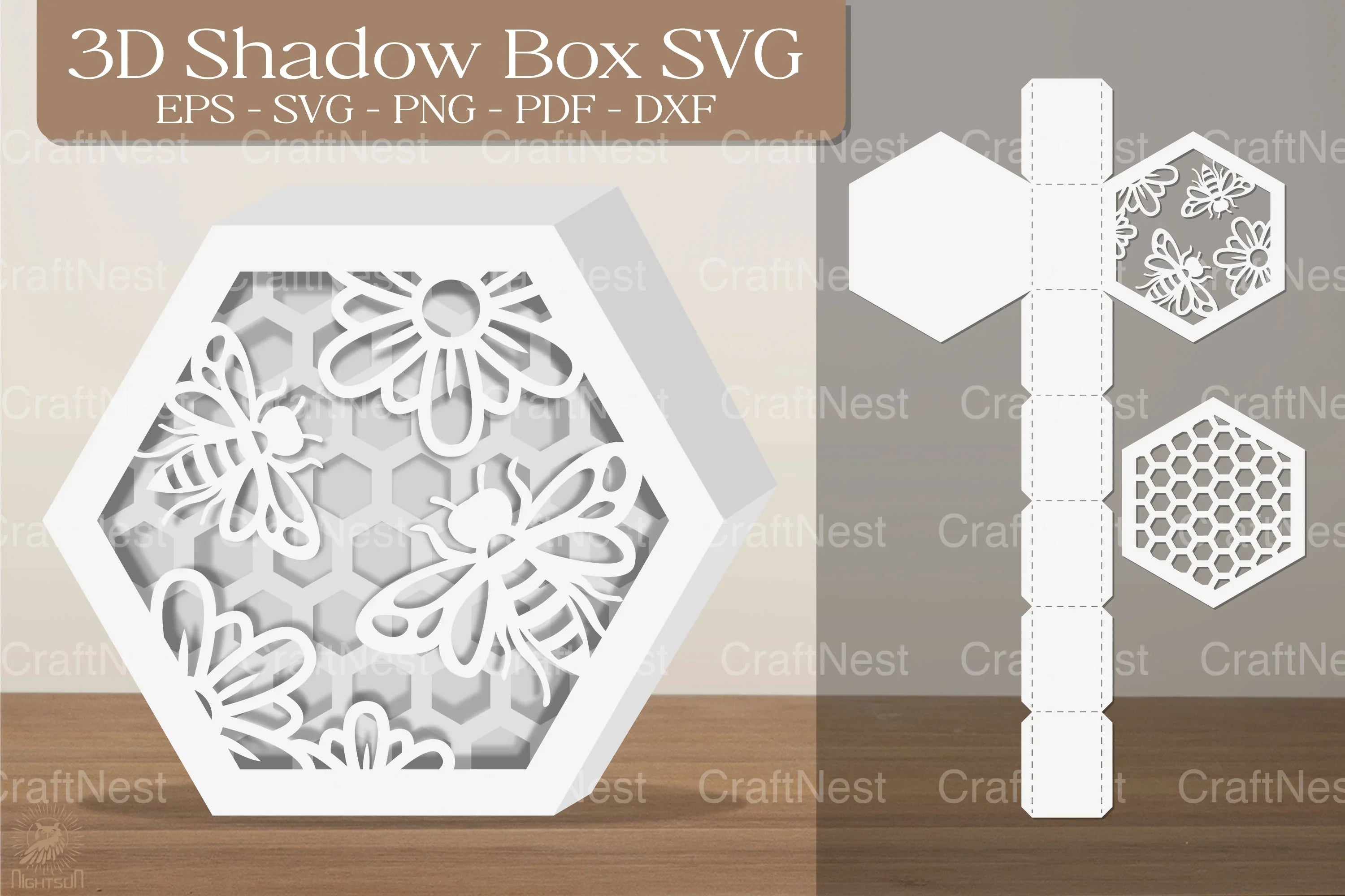 Bee and Flowers 3D Shadow Box Clipart Bundle - CraftNest - Digital Crafting and Art