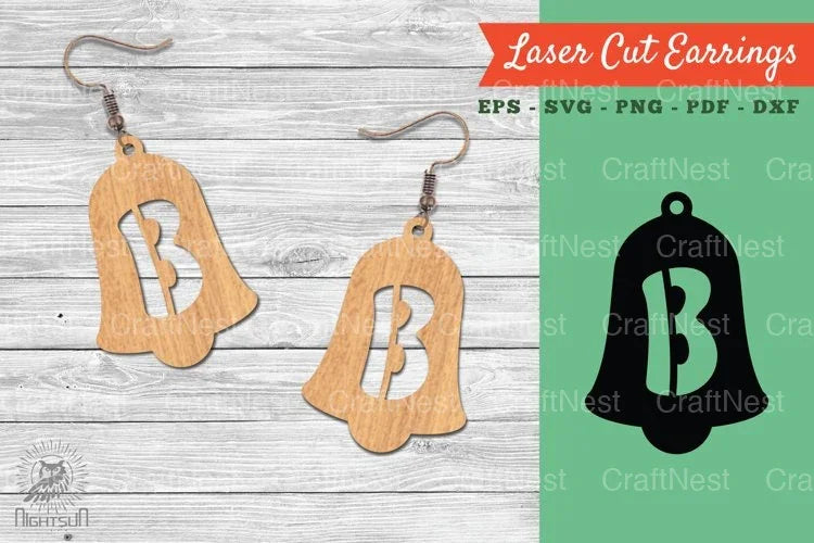 Bell Letter B Laser Cut Earrings SVG Bundle - CraftNest - Digital Crafting and Art