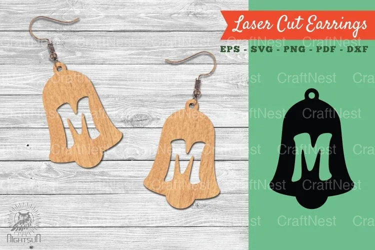 Bell Letter M Laser Cut Earrings SVG Bundle - CraftNest - Digital Crafting and Art