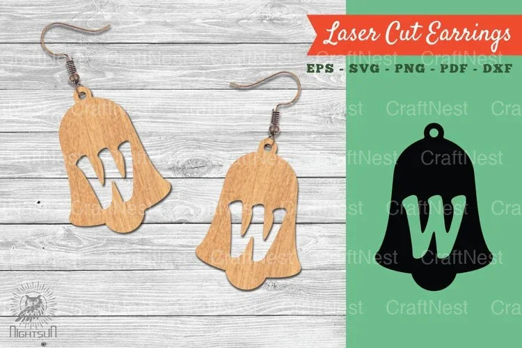 Bell Letter W Laser Cut Earrings SVG Bundle - CraftNest - Digital Crafting and Art