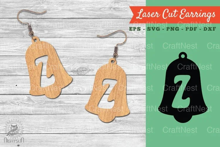 Bell Letter Z Laser Cut Earrings Design Clipart - CraftNest - Digital Crafting and Art