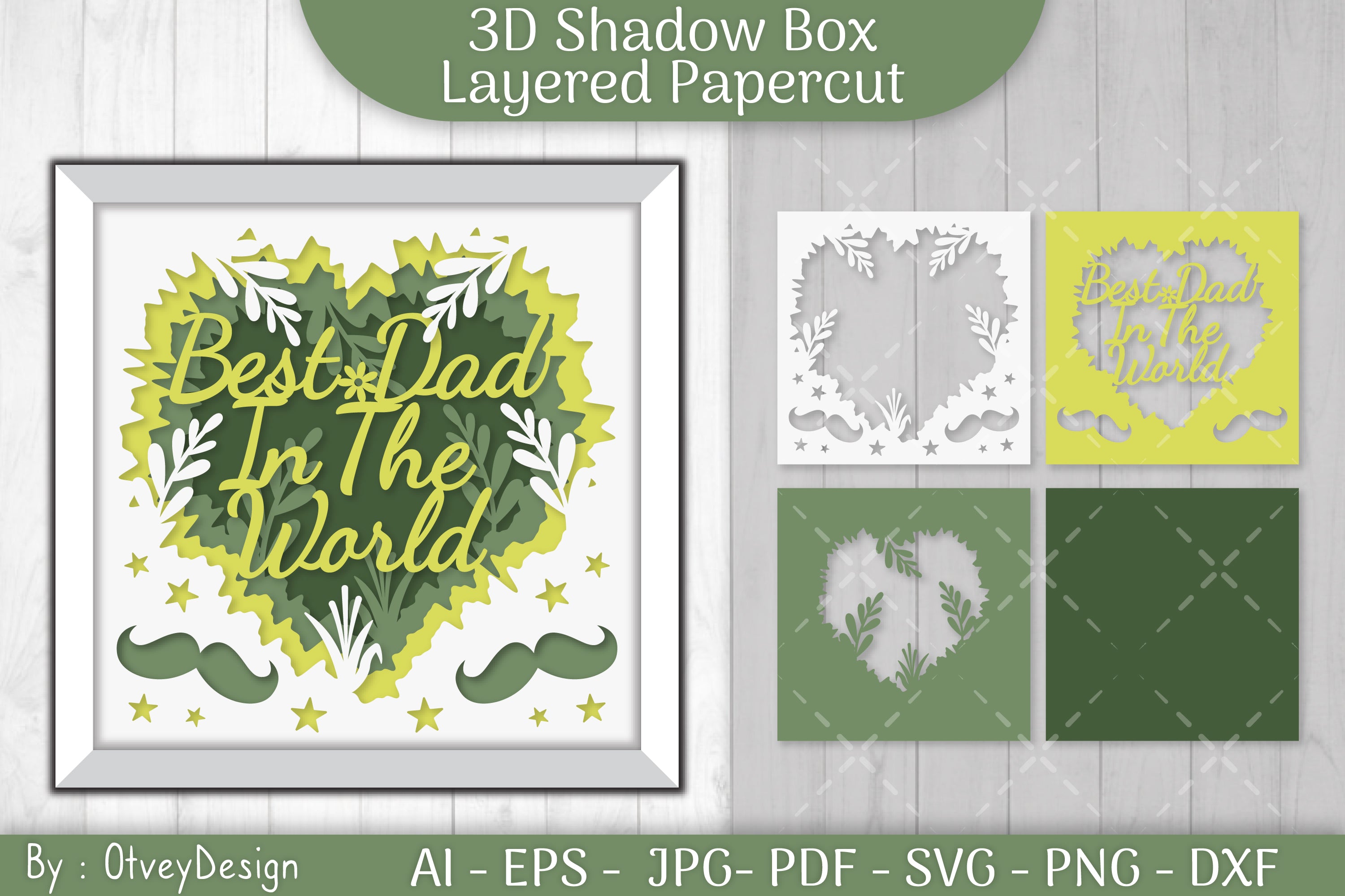 Best Dad in The World 3D Shadowbox Father Layered Papercut SVG Bundle