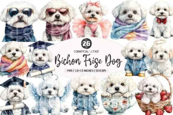 Bichon Frise Dog Clipart Bundle - CraftNest - Digital Crafting and Art