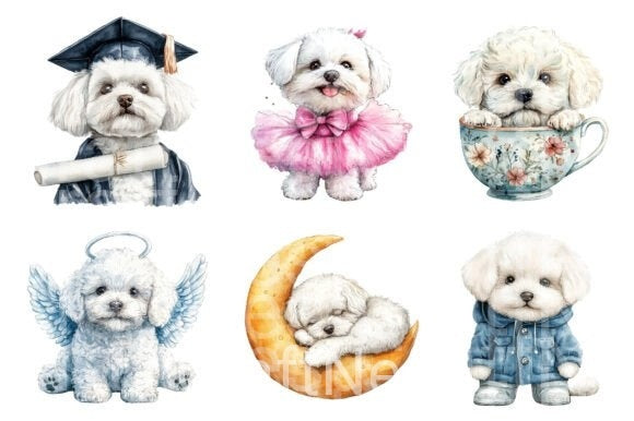 Bichon Frise Dog Clipart Bundle - CraftNest - Digital Crafting and Art