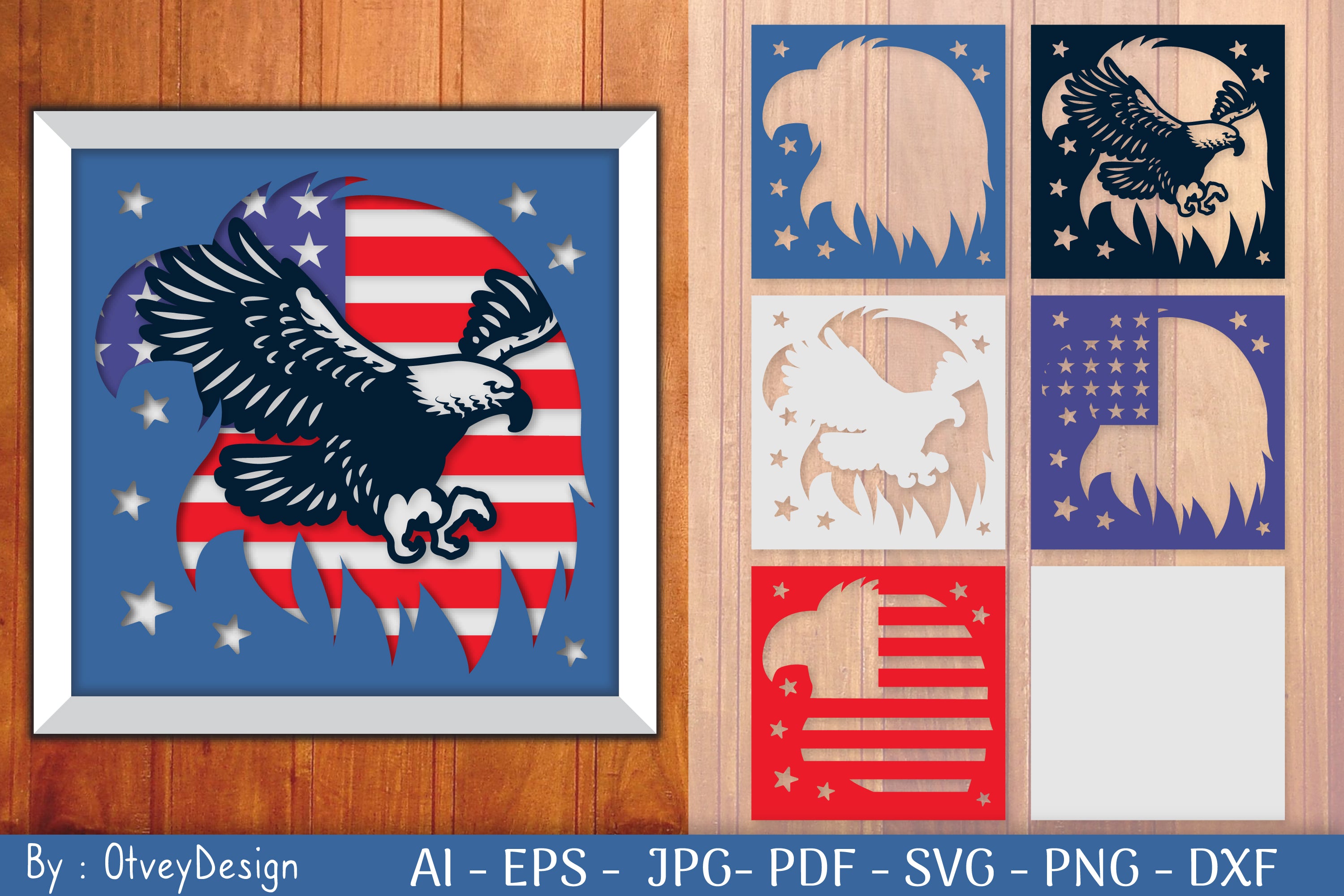 Eagle USA Shadow Box Layered Papercut SVG Bundle