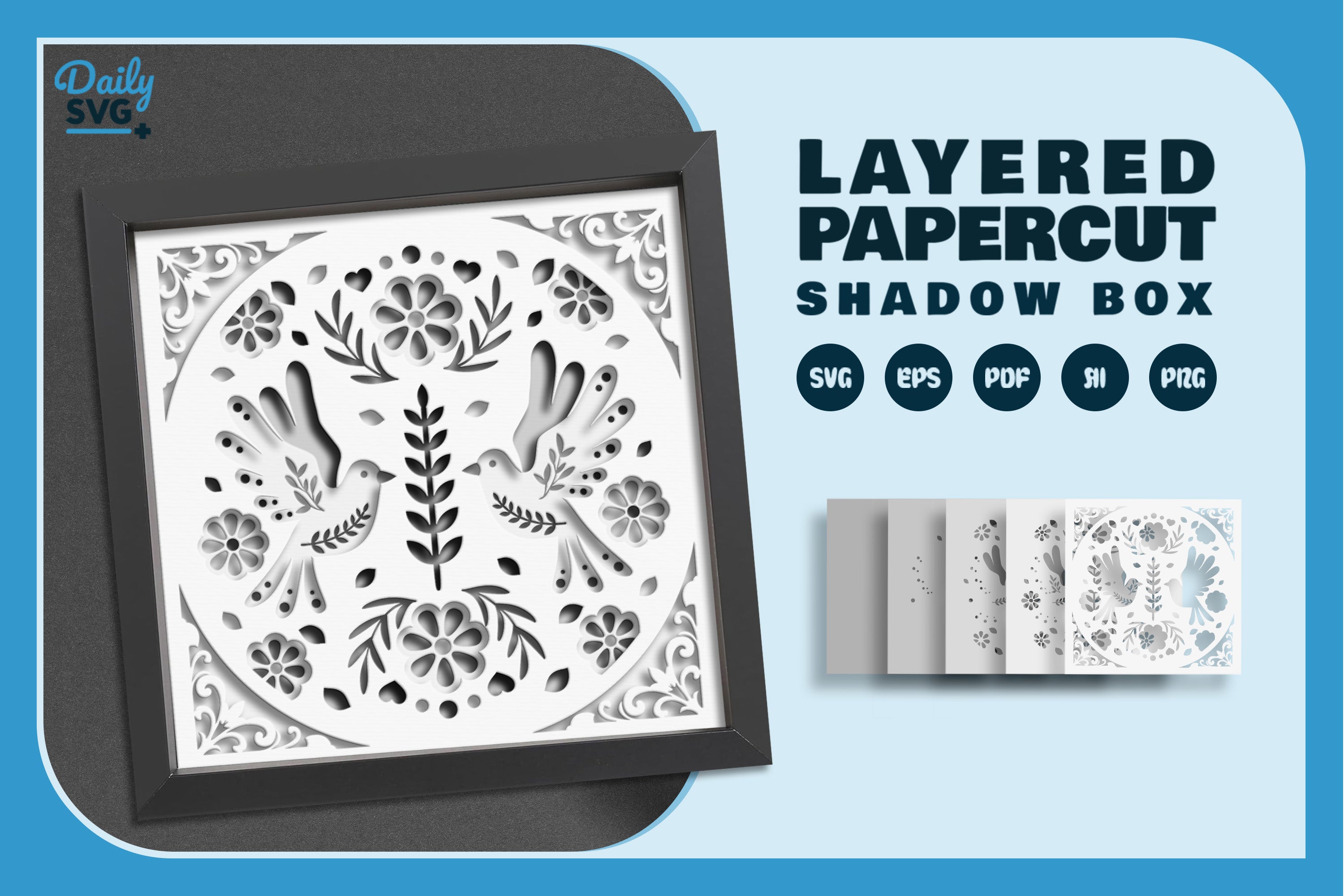 Bird Floral Folk Art White Papercut SVG Bundle