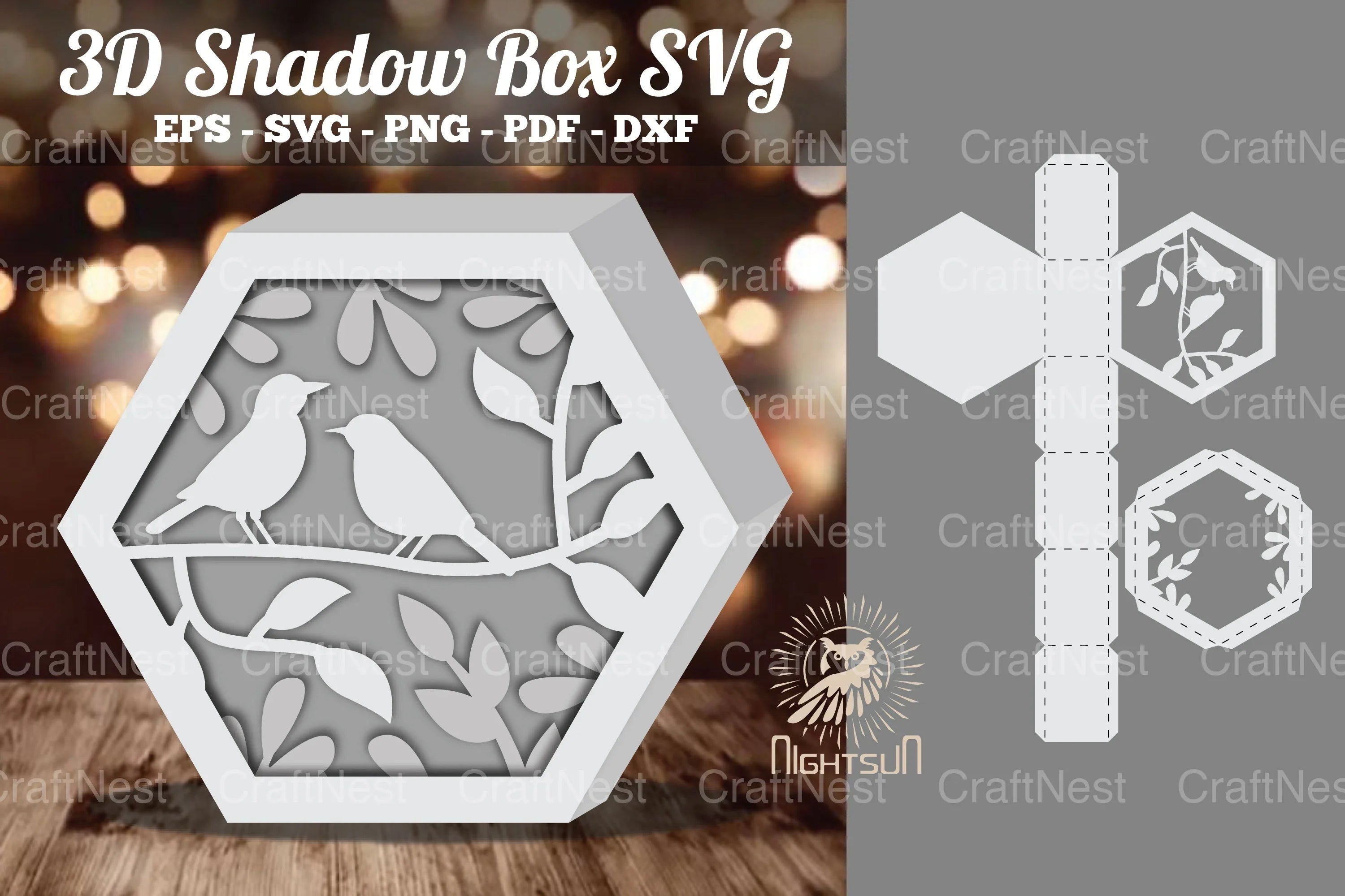 Birds Hexagon Shadow Box Clipart Bundle - CraftNest - Digital Crafting and Art