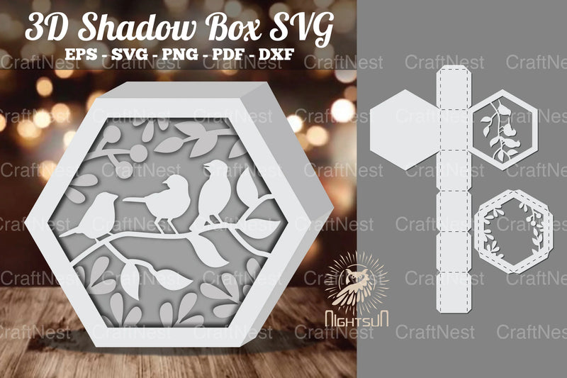 Birds Hexagon Shadow Box Clipart Bundle - CraftNest - Digital Crafting and Art