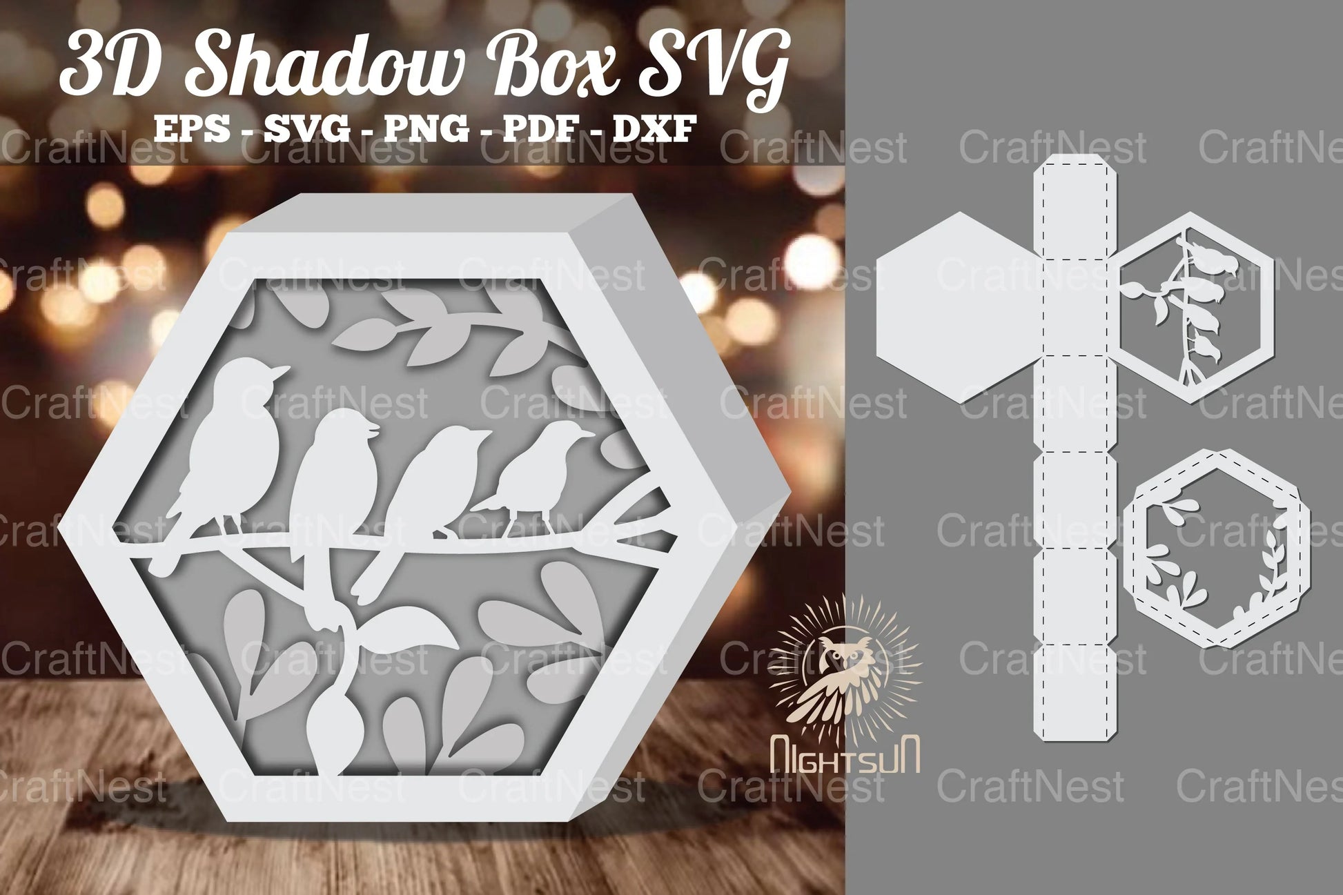Birds Hexagon Shadow Box Clipart Bundle - CraftNest - Digital Crafting and Art