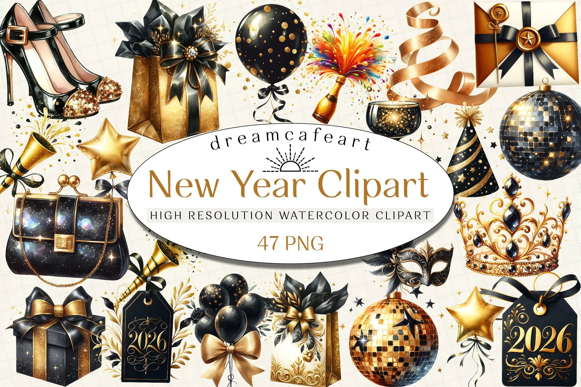 Black & Gold New Year Clipart Bundle - CraftNest - Digital Crafting and Art
