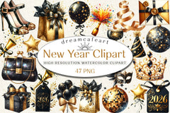 Black & Gold New Year Clipart Bundle - CraftNest - Digital Crafting and Art