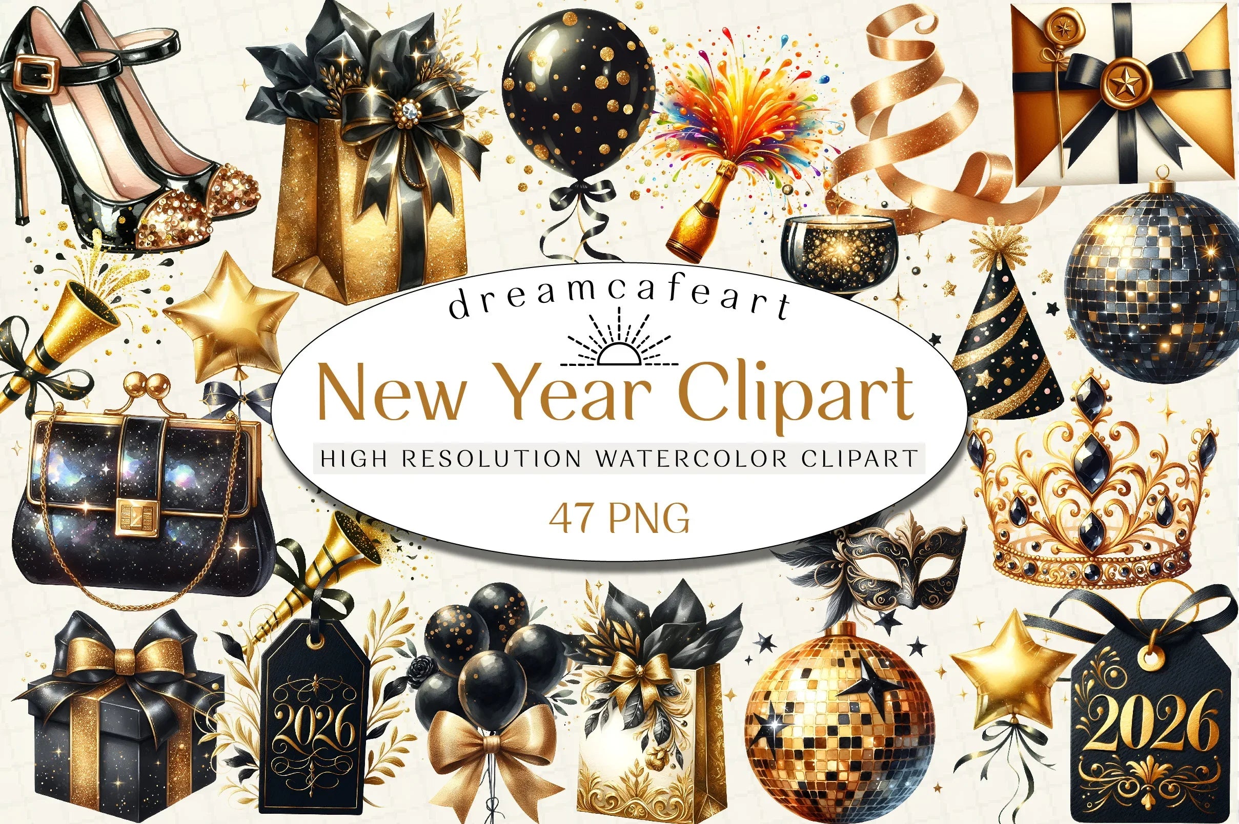Black & Gold New Year Clipart Bundle - CraftNest - Digital Crafting and Art
