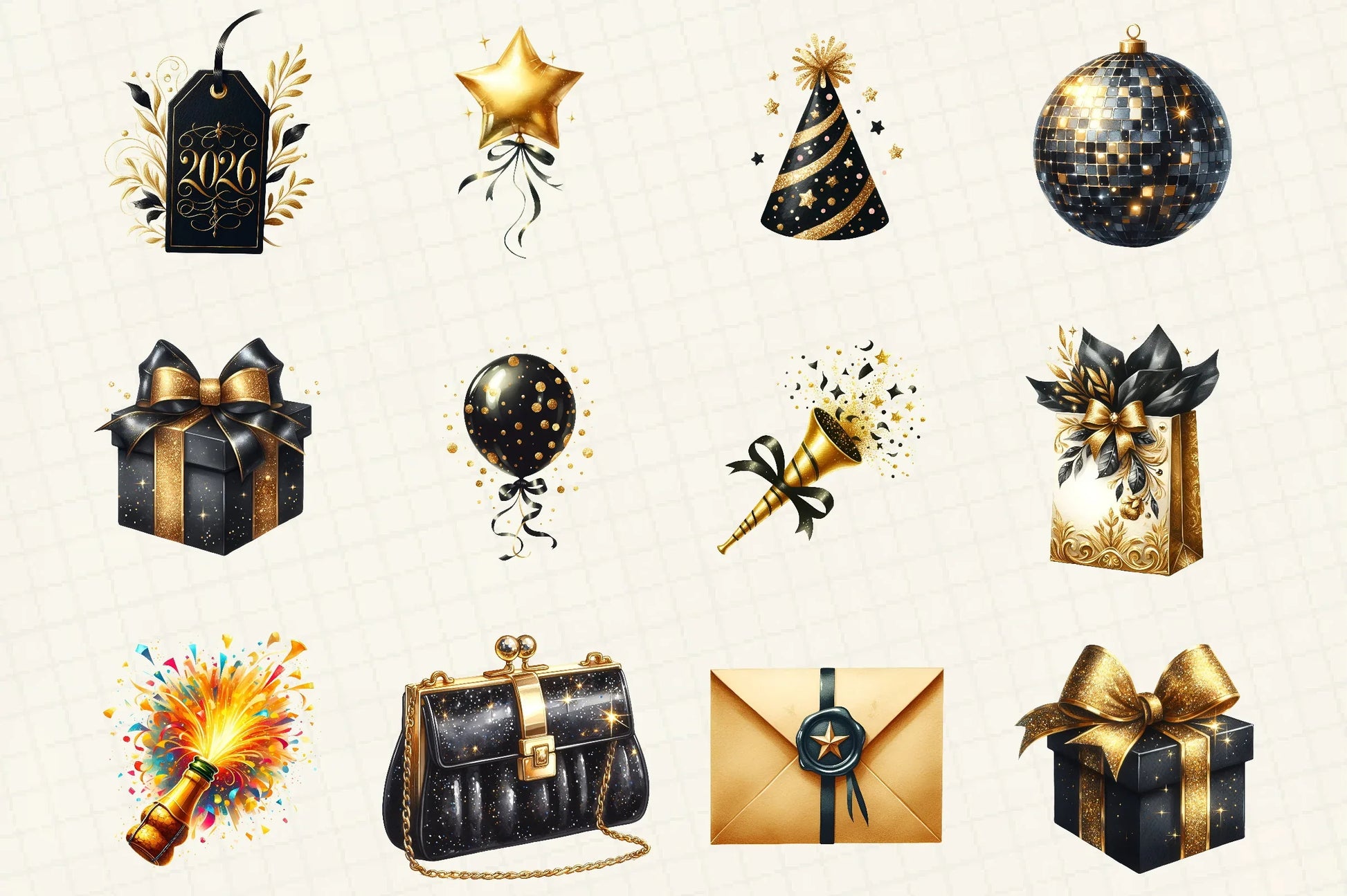 Black & Gold New Year Clipart Bundle - CraftNest - Digital Crafting and Art