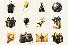 Black & Gold New Year Clipart Bundle - CraftNest - Digital Crafting and Art