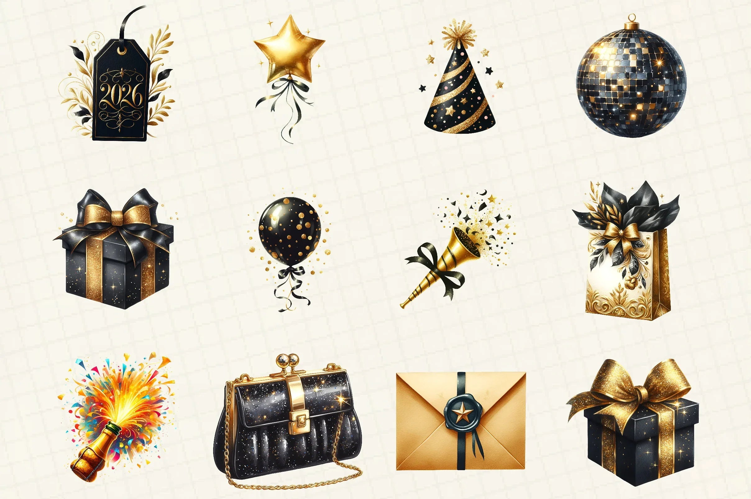Black & Gold New Year Clipart Bundle - CraftNest - Digital Crafting and Art