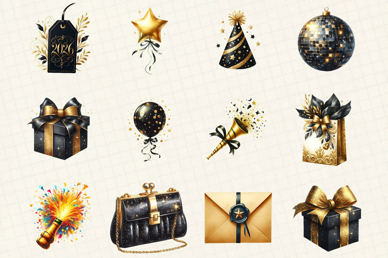 Black & Gold New Year Clipart Bundle - CraftNest - Digital Crafting and Art