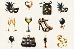 Black & Gold New Year Clipart Bundle - CraftNest - Digital Crafting and Art