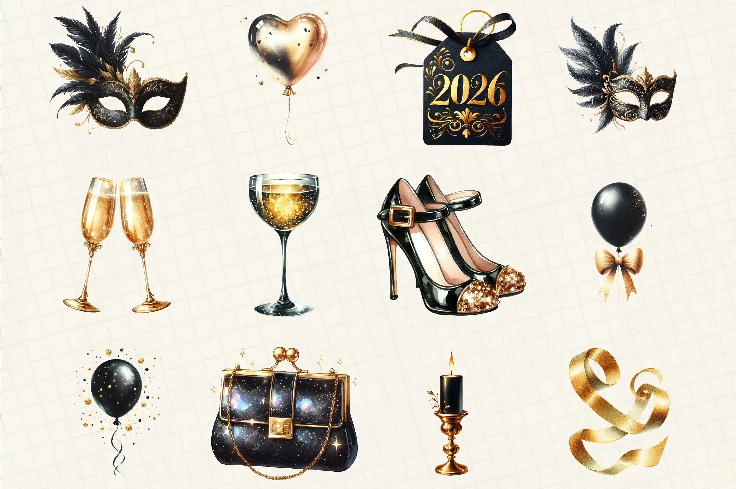 Black & Gold New Year Clipart Bundle - CraftNest - Digital Crafting and Art