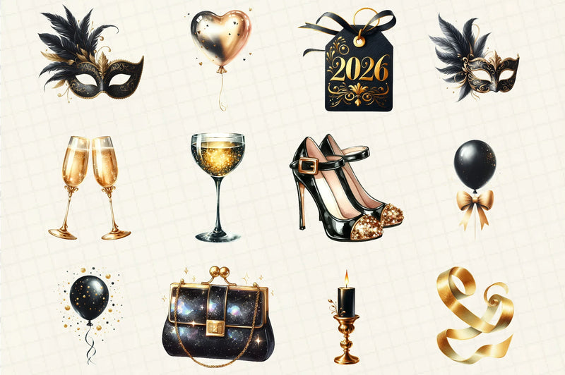 Black & Gold New Year Clipart Bundle - CraftNest - Digital Crafting and Art