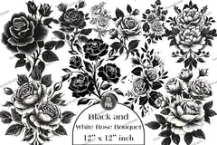 Black and White Rose Bouquet Clipart Bundle - CraftNest - Digital Crafting and Art