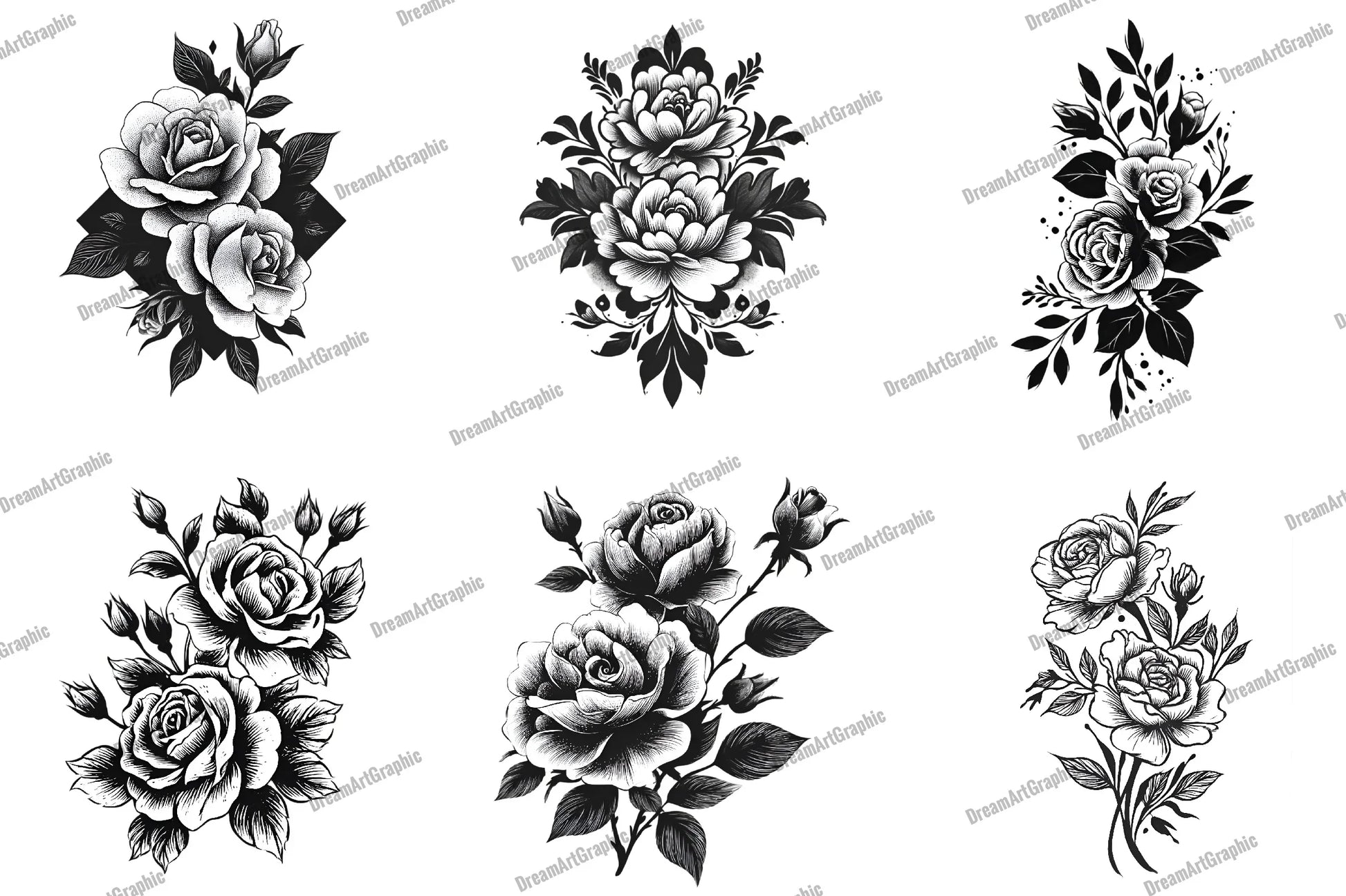 Black and White Rose Bouquet Clipart Bundle - CraftNest - Digital Crafting and Art