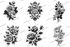 Black and White Rose Bouquet Clipart Bundle - CraftNest - Digital Crafting and Art