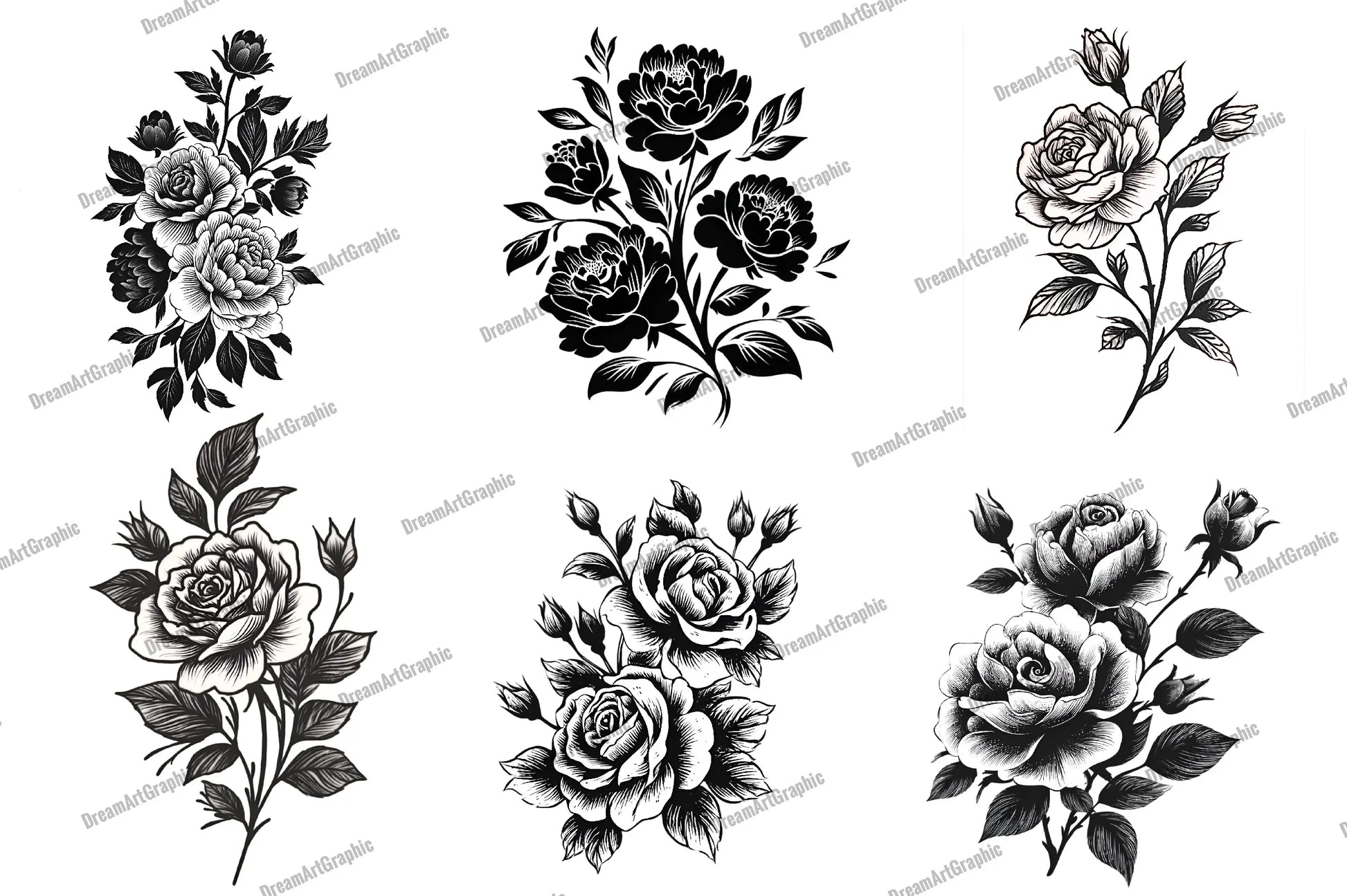 Black and White Rose Bouquet Clipart Bundle - CraftNest - Digital Crafting and Art