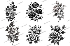 Black and White Rose Bouquet Clipart Bundle - CraftNest - Digital Crafting and Art