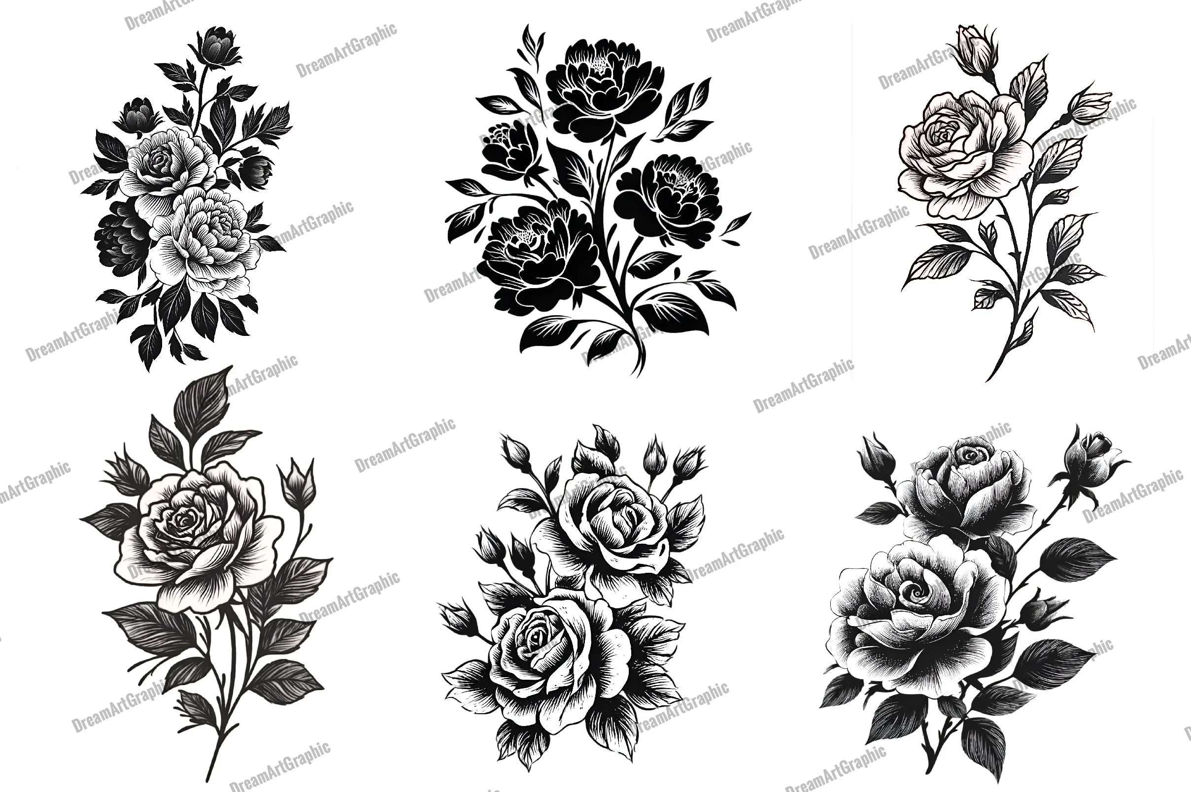 Black and White Rose Bouquet Clipart Bundle - CraftNest - Digital Crafting and Art