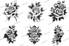 Black and White Rose Bouquet Clipart Bundle - CraftNest - Digital Crafting and Art