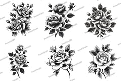 Black and White Rose Bouquet Clipart Bundle - CraftNest - Digital Crafting and Art
