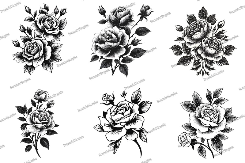 Black and White Rose Bouquet Clipart Bundle - CraftNest - Digital Crafting and Art