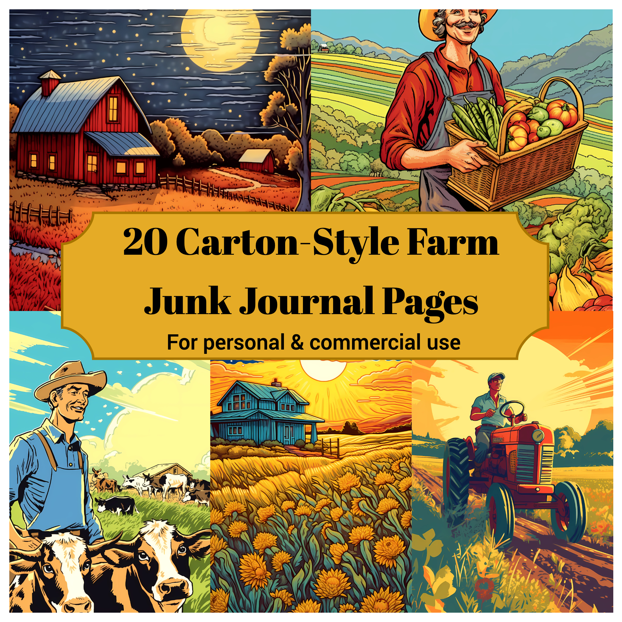 Cartoon-Style Farm Junk Journal Pages - CraftNest