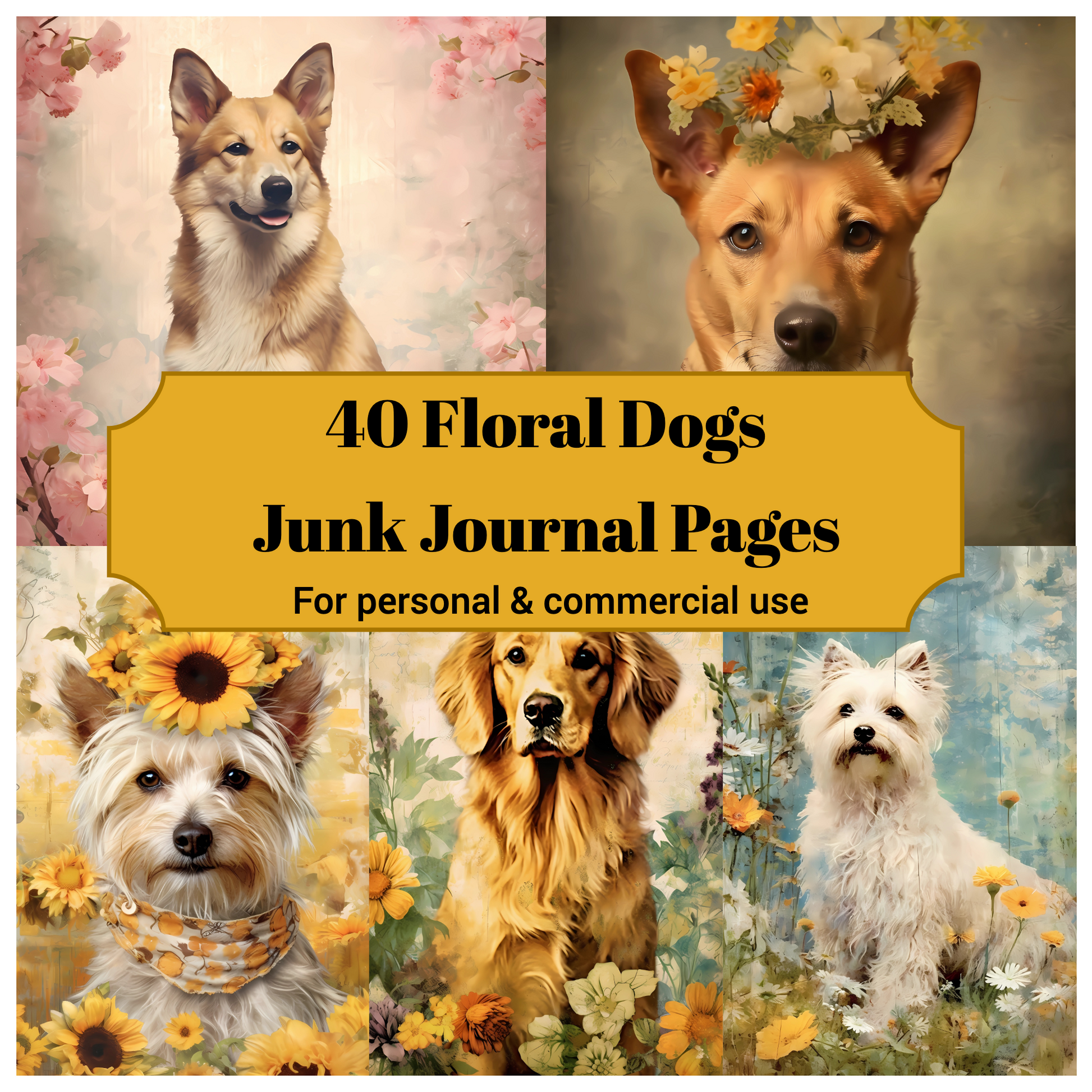 Floral Dogs Junk Journal Pages - CraftNest