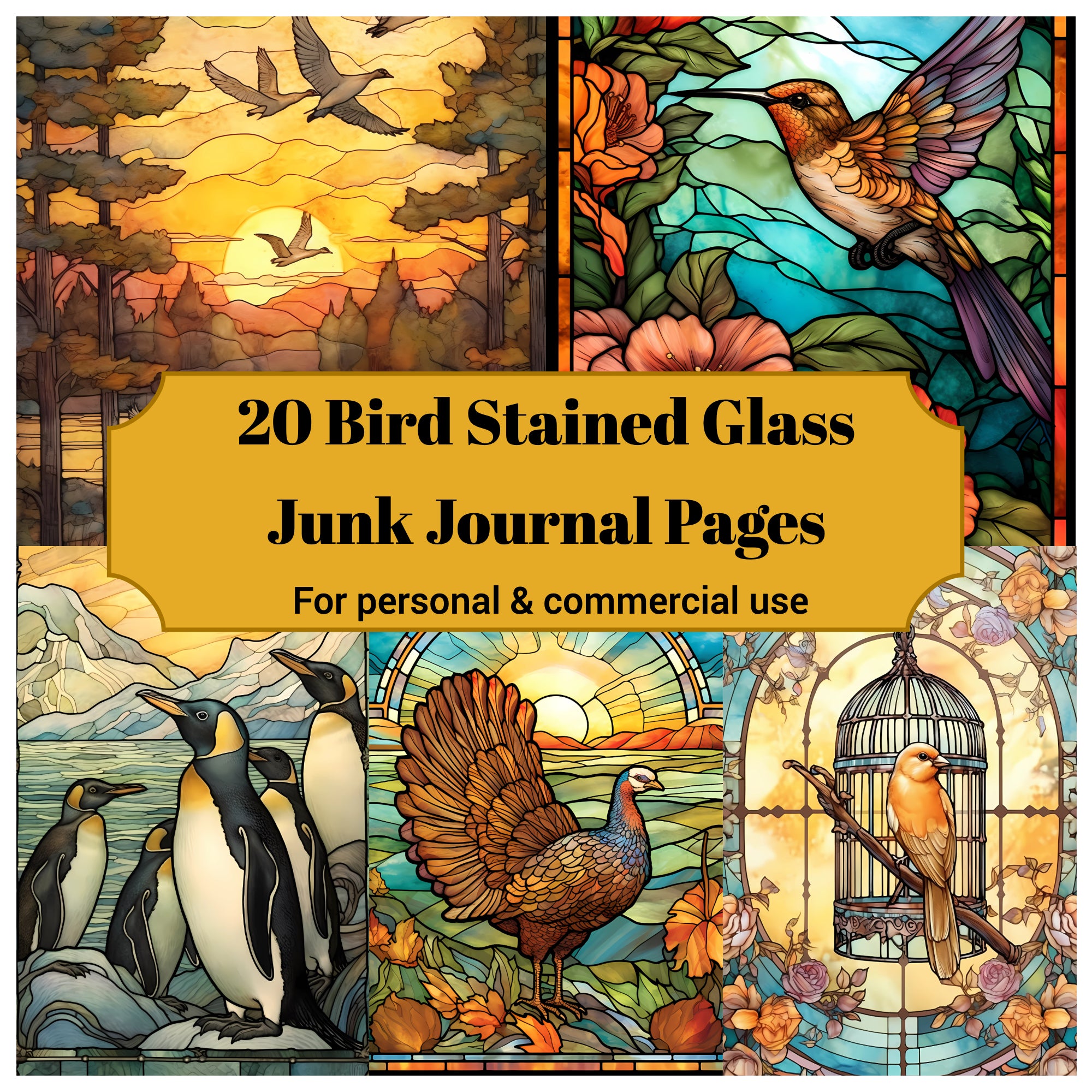 Stained Glass Birds Junk Journal Pages - CraftNest