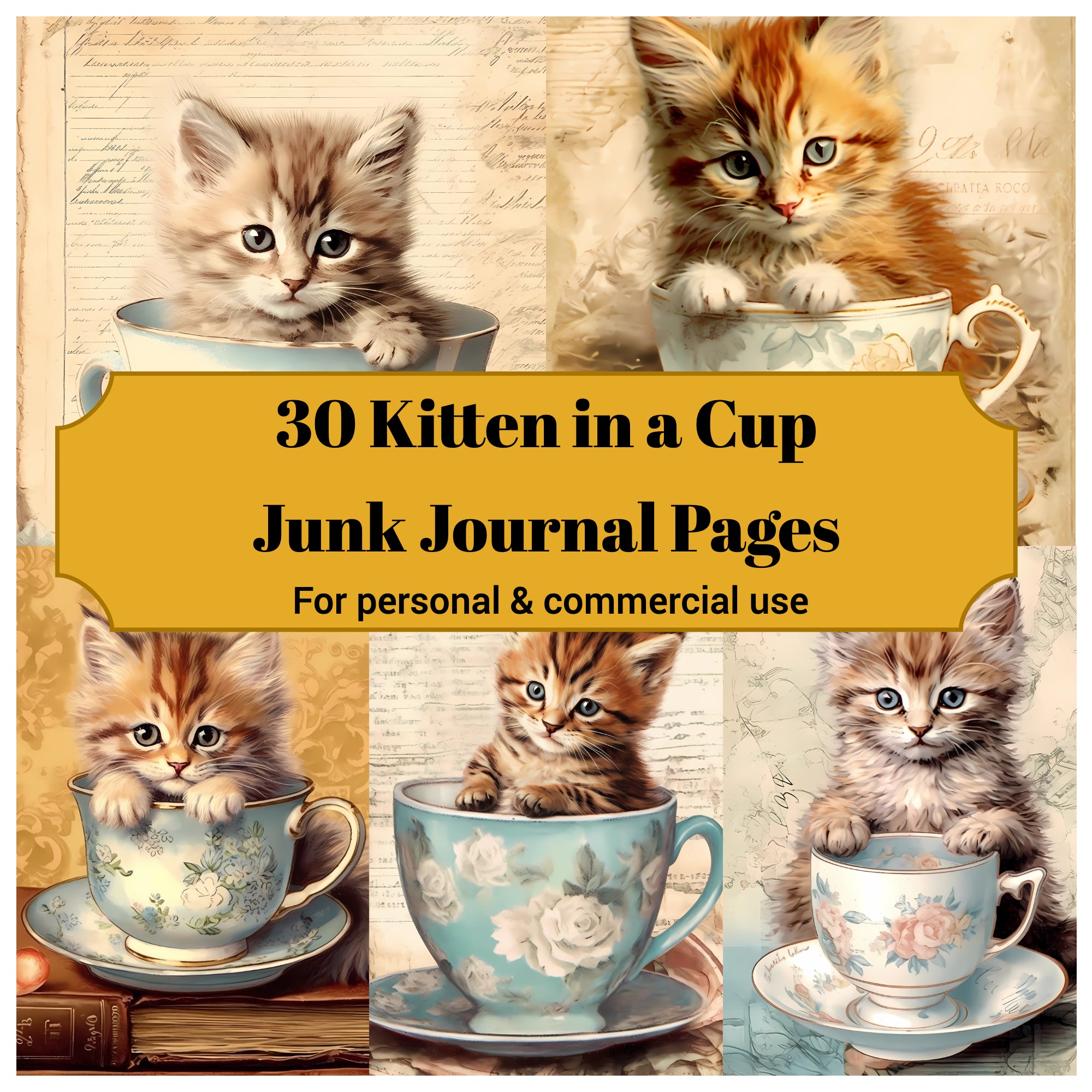 Kitten In A Cup Junk Journal Pages - CraftNest