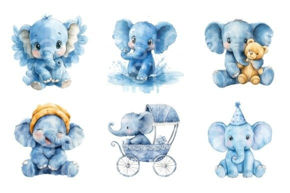 Blue Baby Elephant Clipart Bundle - CraftNest - Digital Crafting and Art
