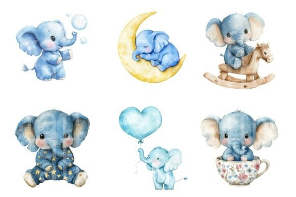 Blue Baby Elephant Clipart Bundle - CraftNest - Digital Crafting and Art