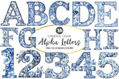 Blue Chinoiserie Alpha Letters Clipart Bundle - CraftNest - Digital Crafting and Art