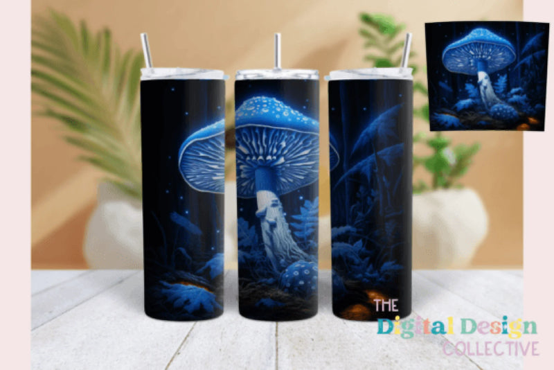 Blue Glowing 3D Mushroom Tumbler Wrap Bundle - CraftNest - Digital Crafting and Art