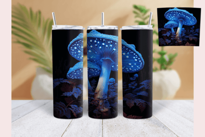 Blue Glowing 3D Mushroom Tumbler Wrap Bundle - CraftNest - Digital Crafting and Art