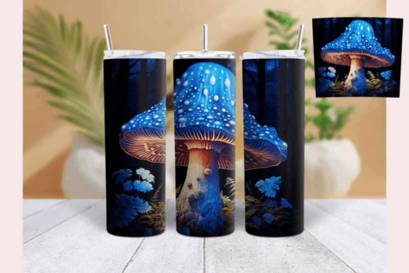 Blue Glowing 3D Mushroom Tumbler Wrap Bundle - CraftNest - Digital Crafting and Art