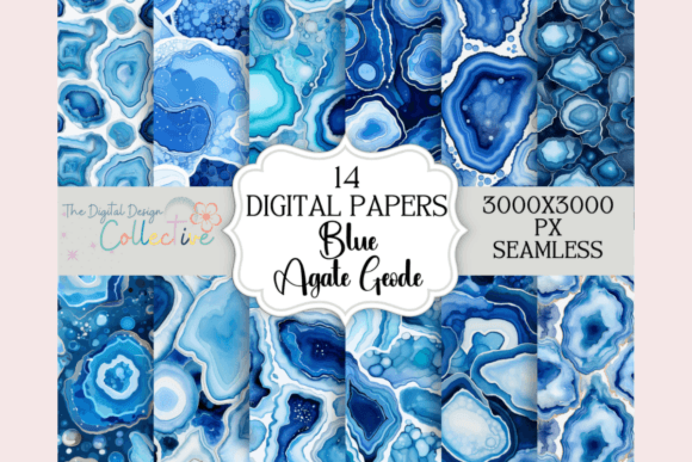 Blue Gold Silver Agate Seamless Digital Paper