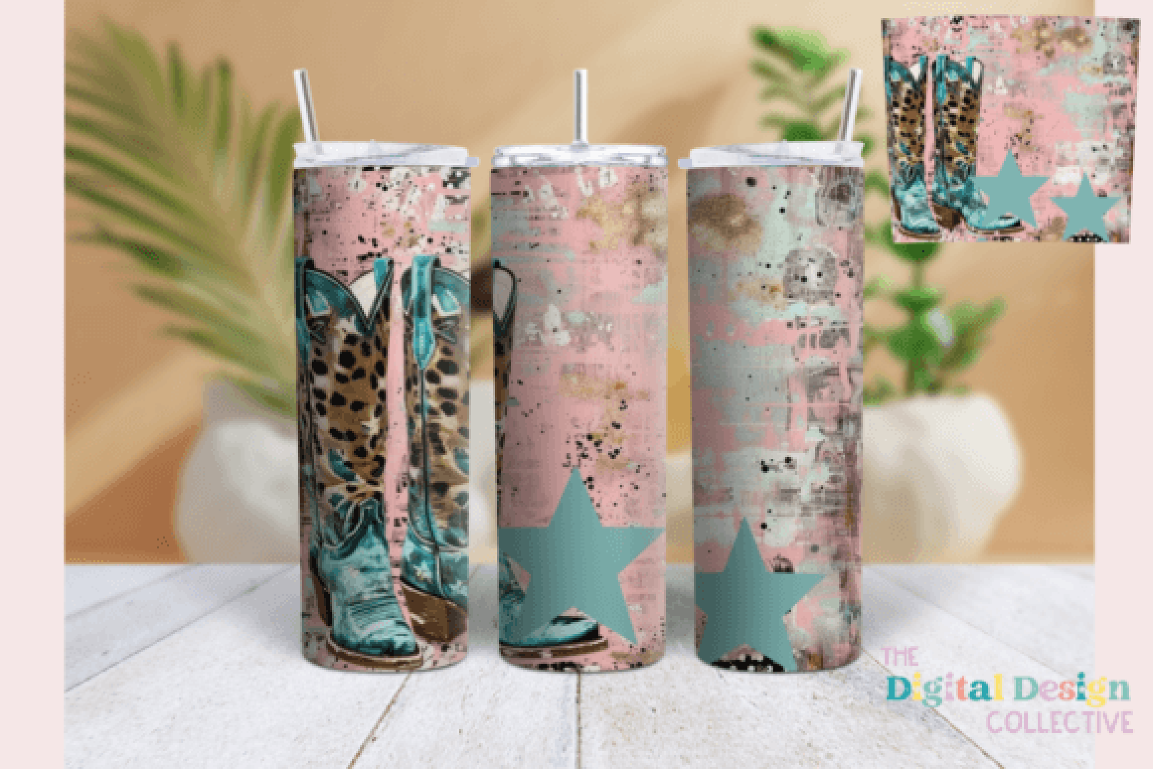 Blue Stars Cowgirl Boots Tumbler Wraps Bundle
