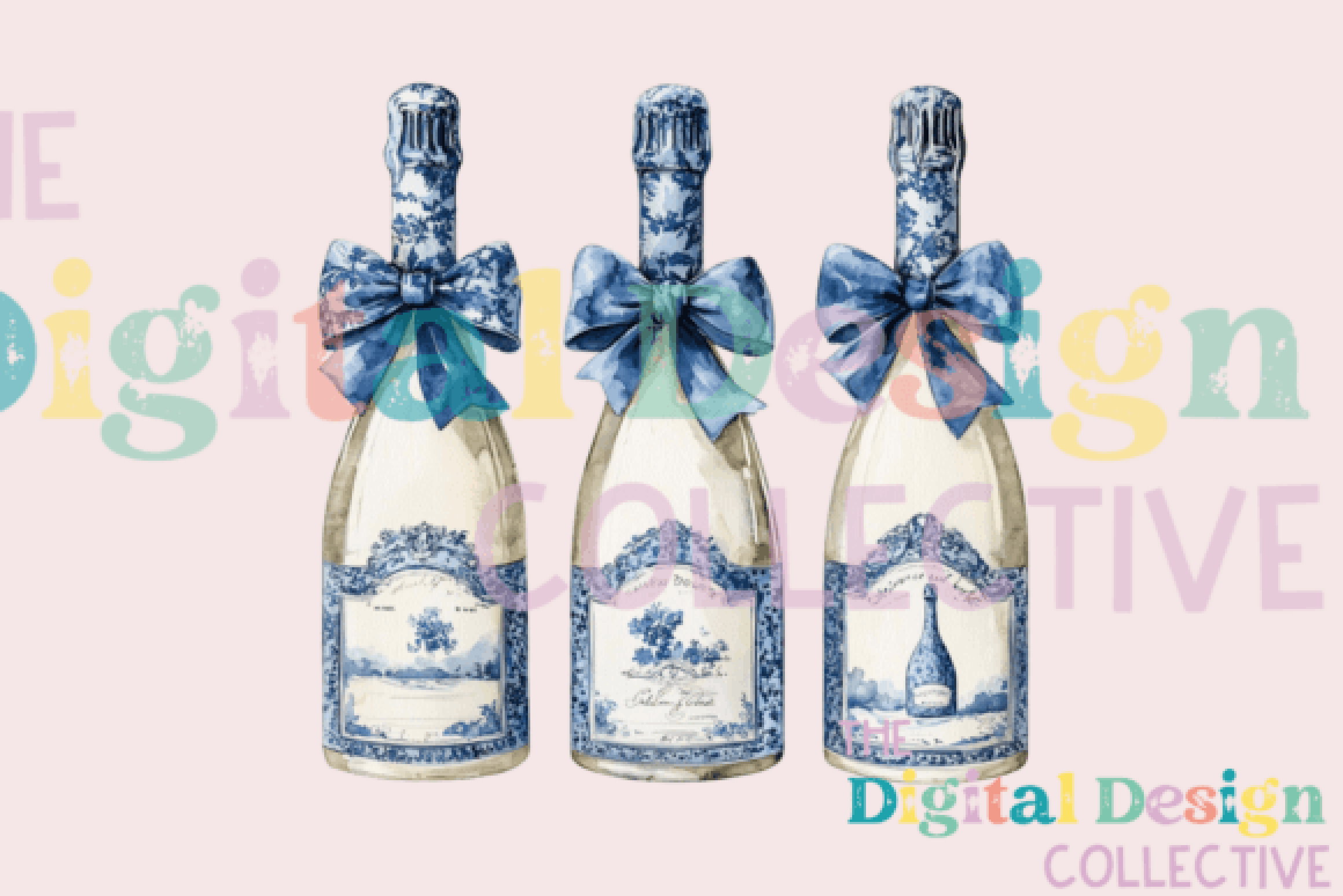 Blue Coquette Champagne Clipart Bundle