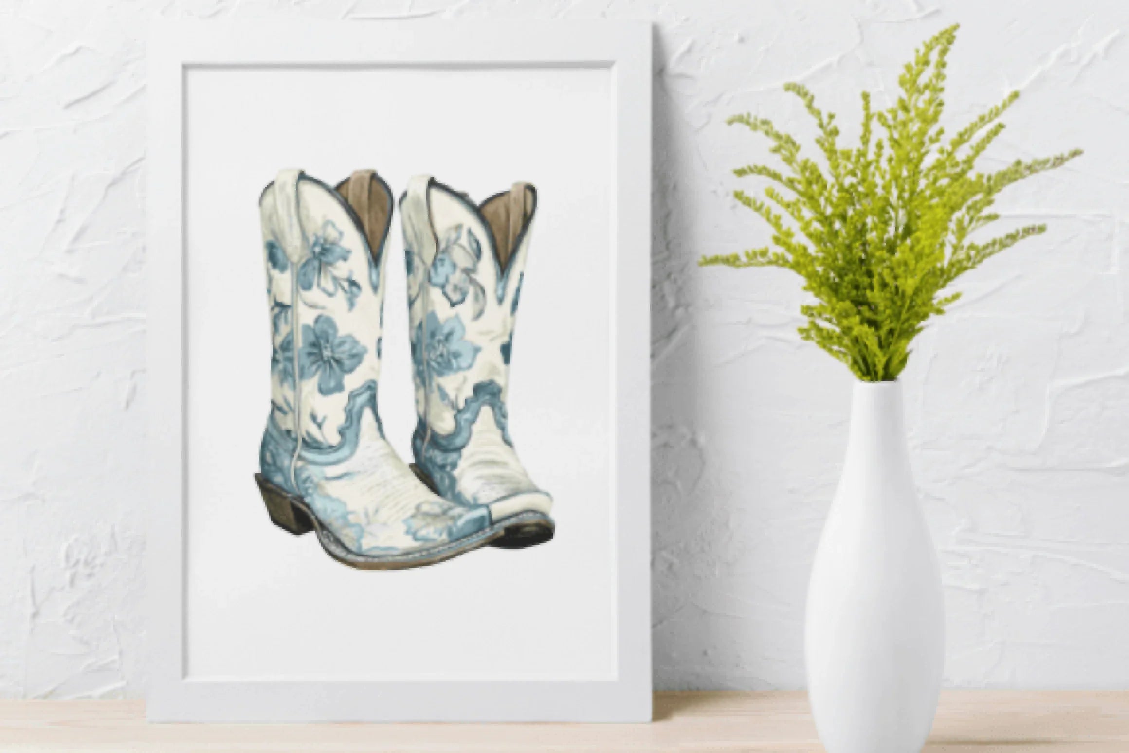 Blue & White Floral Western Boots Clipart Bundle - CraftNest - Digital Crafting and Art