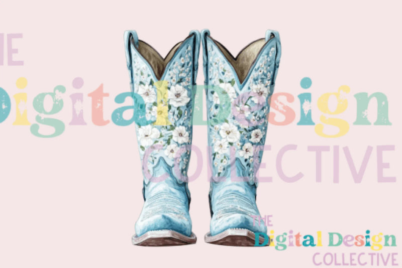 Blue Floral Cowgirl Boot Clipart Bundle - CraftNest - Digital Crafting and Art