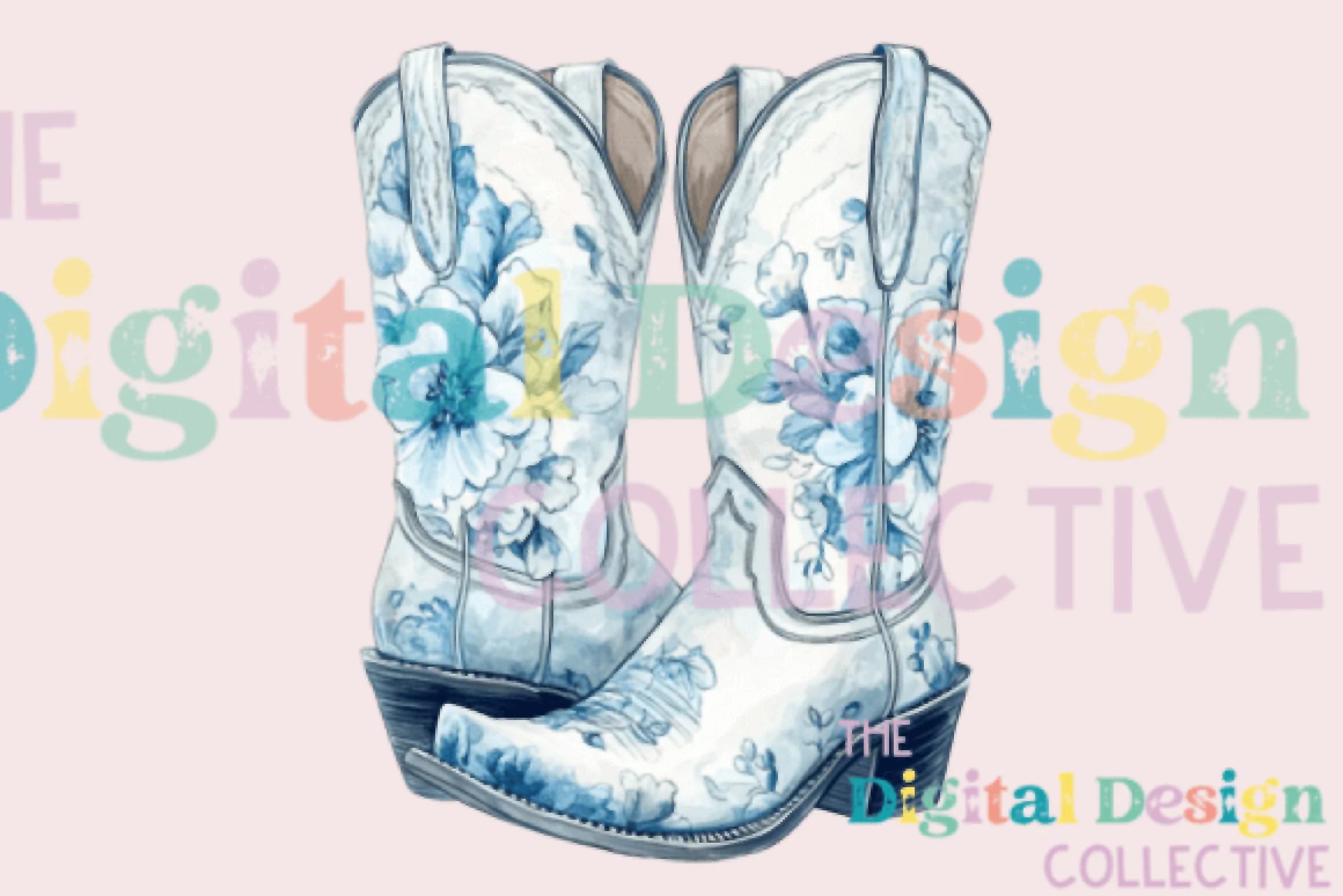 Blue Floral Cowgirl Boot Clipart Bundle - CraftNest - Digital Crafting and Art